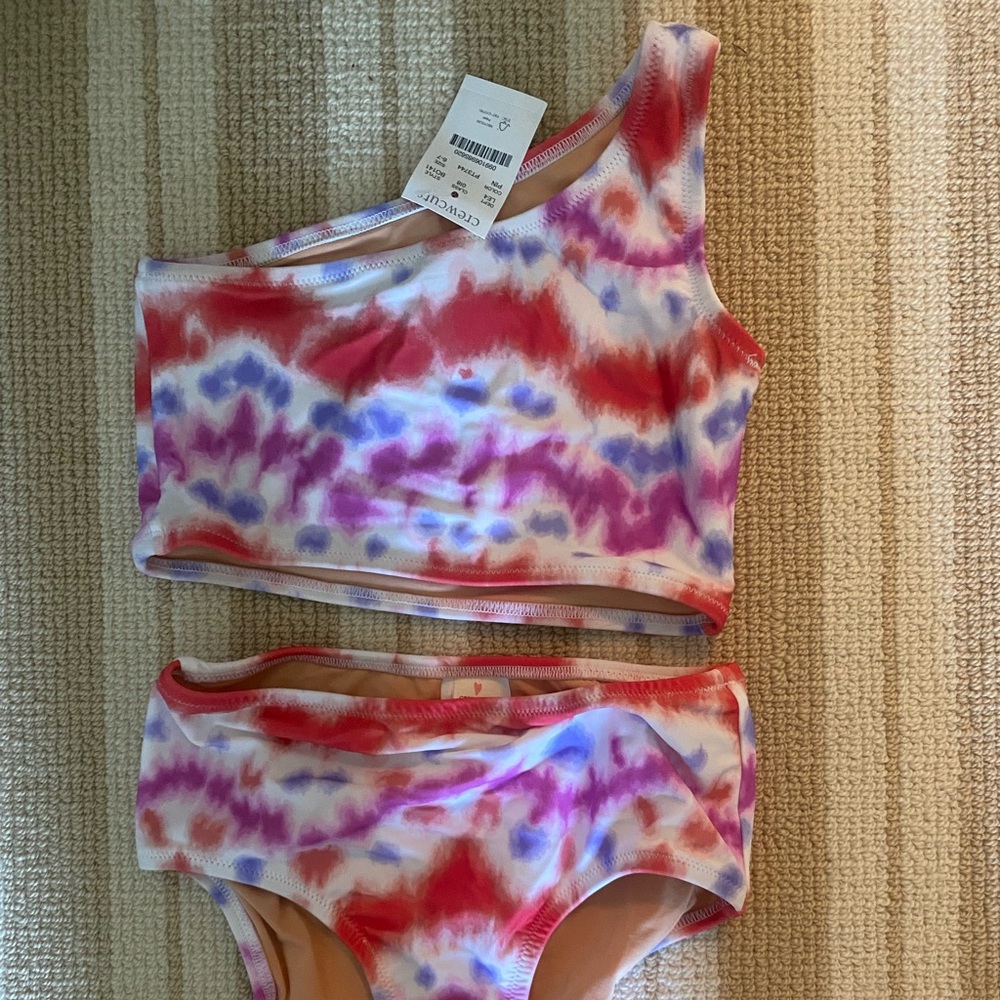 Tie-dye, J Crew, One shoulder two-piece swimsuit, UPF 50, size 6-7, Crew Cuts.